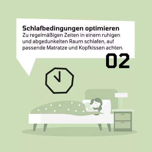 Grafik Migräne: Schmerzen lindern Die Grafik zeigt wie man den Schlaf bei Migräne optimieren kann.