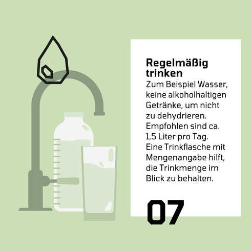Die Grafik zeigt wie regelmäßiges Trinken bei Migräne hilft.