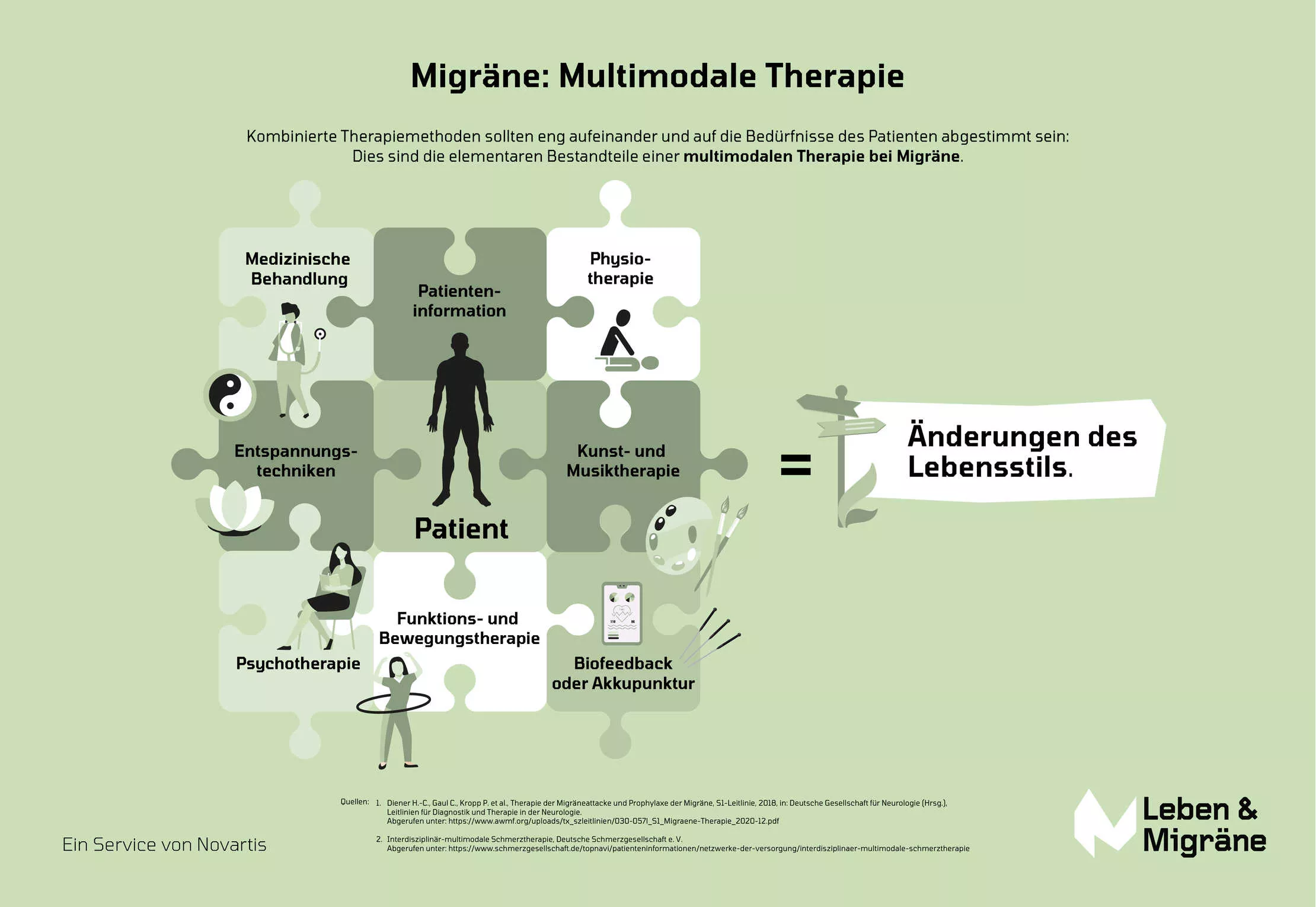 Die Grafik zeigt die multimodale Therapie bei Migräne.