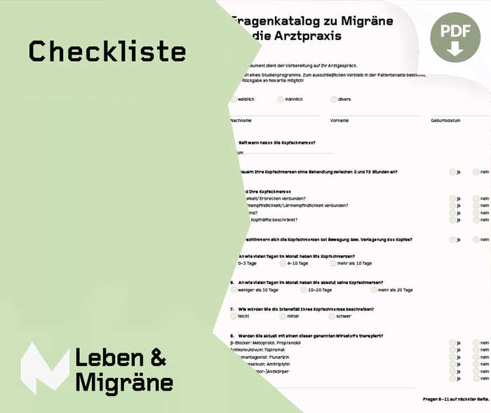 Leben und Migräne: Teaserfoto zum Download der Checkliste zum Arztgespräch Leben und Migräne: Teaserfoto zum Download der Checkliste zum Arztgespräch