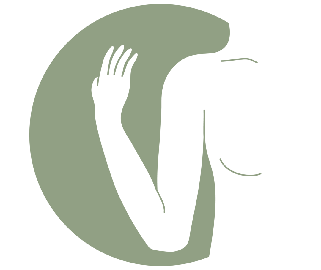 Eine Grafik veranschaulicht die Jacobsen Übung mit dem Oberarm.