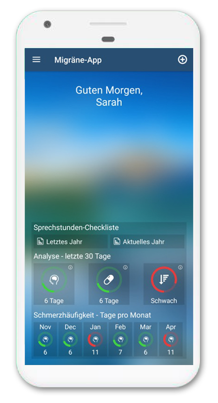 Migräne: Screenshot Kiel-App Screenshot der Migräne-App der Schmerzklinik Kiel